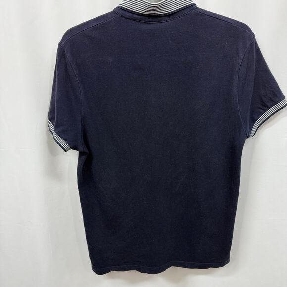 Moschino Navy Blue Heart Detail Stripe Collar 3 Button Polo Men Medium - Picture 4 of 7